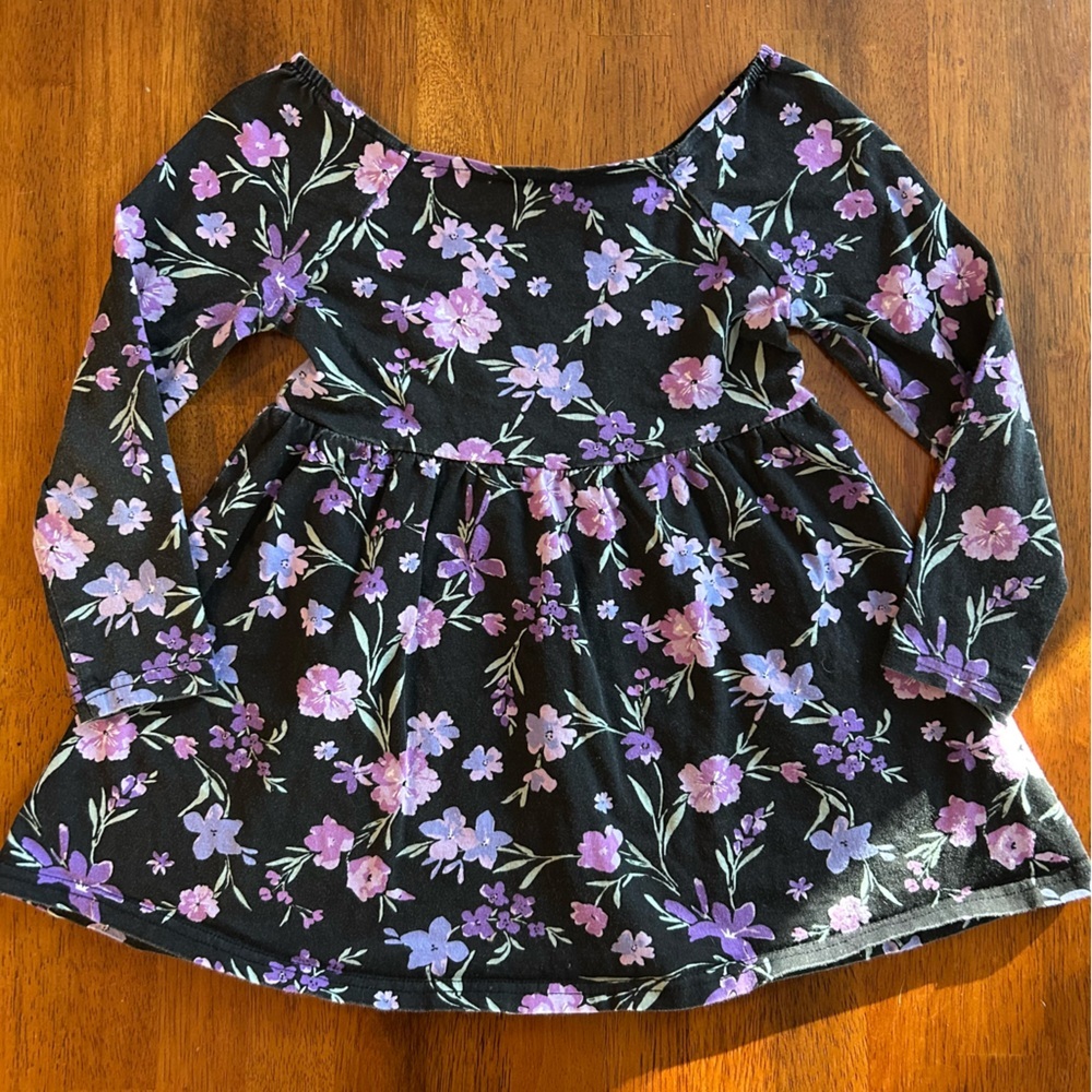 Purple & Black Floral Long Sleeve Dress | Girl Size 4 | The Children’s Place